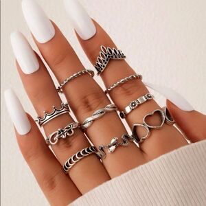 NEW Set of 10 BOHO rings, stackable rings, floral jewelry, heart ring, braid
